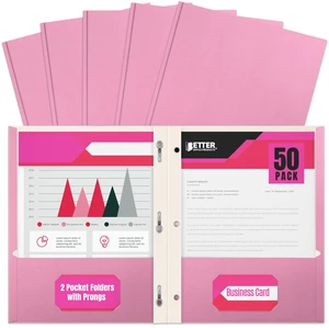 Pink Paper 2 Pocket Folders with Prongs, 50 Pack, Matte Texture, Letter Size Paper Folders, 50 Pack, with 3 Metal Prong Fastener Clips, Pink Pink Paper 2 Pocket Folders with Prongs, 50 Pack, Matte Texture, Letter Size Paper Folders, 50 Pack, with 3 Metal Prong Fastener Clips, Pink