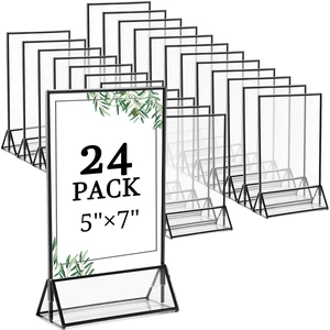 24 Pack 5x7 Inch Clear Acrylic Sign Holders, Double-Sided Black Display Stand Picture Frames for Table Numbers, Menus, Flyers, Weddings, and Offices 24 Pack 5x7 Inch Clear Acrylic Sign Holders, Double-Sided Black Display Stand Picture Frames for Table Numbers, Menus, Flyers, Weddings, and Offices