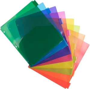 Plastic Index 8-Tab Dividers w/Double Pockets - 9 3/4 x 11 1/2 - Assorted Multi-Color - 2 Packs of 8 Tabs/Set Plastic Index 8-Tab Dividers w/Double Pockets - 9 3/4 x 11 1/2 - Assorted Multi-Color - 2 Packs of 8 Tabs/Set
