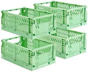 4-Pack Collapsible Plastic Storage Baskets, Green, 9.8"x6.5"x3.8" Pastel, Space-Saving, Collapsible Plastic Bins, Cute Mini Storage Crates, for Classroom, Kitchen, Office, Bedroom 4-Pack Collapsible Plastic Storage Baskets, Green, 9.8"x6.5"x3.8" Pastel, Space-Saving, Collapsible Plastic Bins, Cute Mini Storage Crates, for Classroom, Kitchen, Office, Bedroom