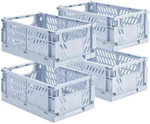 4-Pack Collapsible Plastic Storage Baskets, Blue, 9.8"x6.5"x3.8" Pastel, Space-Saving, Collapsible Plastic Bins, Cute Mini Storage Crates, for Classroom, Kitchen, Office, Bedroom 4-Pack Collapsible Plastic Storage Baskets, Blue, 9.8"x6.5"x3.8" Pastel, Space-Saving, Collapsible Plastic Bins, Cute Mini Storage Crates, for Classroom, Kitchen, Office, Bedroom
