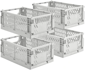 4-Pack Collapsible Plastic Storage Baskets, Grey, 9.8"x6.5"x3.8" Pastel, Space-Saving, Collapsible Plastic Bins, Cute Mini Storage Crates, for Classroom, Kitchen, Office, Bedroom 4-Pack Collapsible Plastic Storage Baskets, Grey, 9.8"x6.5"x3.8" Pastel, Space-Saving, Collapsible Plastic Bins, Cute Mini Storage Crates, for Classroom, Kitchen, Office, Bedroom