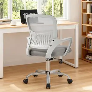 Computer Desk Chair, Mesh Office Chair, Lumbar Support, Grey Ergonomic Mid-Back, Adjustable Height, 360° Swivel Wheels, Comfy Arms, Bedroom Study, Managerial Executive Computer Desk Chair, Mesh Office Chair, Lumbar Support, Grey Ergonomic Mid-Back, Adjustable Height, 360° Swivel Wheels, Comfy Arms, Bedroom Study, Managerial Executive