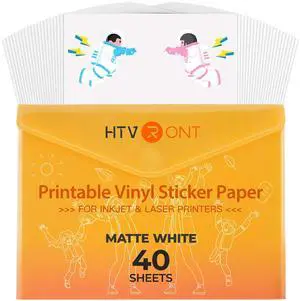 Printable Vinyl Sticker Paper, 40 Sheets, Matte White, 8.5"x11" School Supplies, Durable, For Inkjet Printer, Great Stickiness, Anti-Curl & Jam-Free Design, Easy to Use & Peel, Waterproof Printable Vinyl Sticker Paper, 40 Sheets, Matte White, 8.5"x11" School Supplies, Durable, For Inkjet Printer, Great Stickiness, Anti-Curl & Jam-Free Design, Easy to Use & Peel, Waterproof