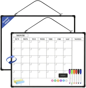 Monthly Whiteboard Calendar for Wall, 24" x 18" Dry Erase Board with Plastic Frame, Hanging Dry Erase Calendar with 3 Mini Sticky Notes for Kitchen Planner, Memo, Home and Office, Black Monthly Whiteboard Calendar for Wall, 24" x 18" Dry Erase Board with Plastic Frame, Hanging Dry Erase Calendar with 3 Mini Sticky Notes for Kitchen Planner, Memo, Home and Office, Black