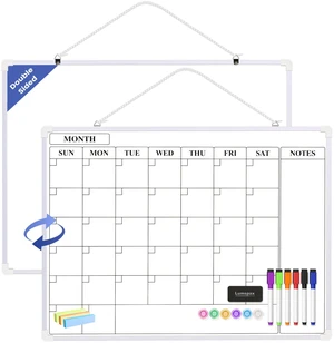 Monthly Whiteboard Calendar for Wall, 24" x 18" Dry Erase Board with Plastic Frame, Hanging Dry Erase Calendar with 3 Mini Sticky Notes for Kitchen Planner, Memo, Home and Office, White Monthly Whiteboard Calendar for Wall, 24" x 18" Dry Erase Board with Plastic Frame, Hanging Dry Erase Calendar with 3 Mini Sticky Notes for Kitchen Planner, Memo, Home and Office, White