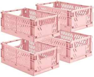 4-Pack Collapsible Plastic Storage Baskets, Pink, 9.8"x6.5"x3.8" Pastel, Space-Saving, Collapsible Plastic Bins, Cute Mini Storage Crates, for Classroom, Kitchen, Office, Bedroom 4-Pack Collapsible Plastic Storage Baskets, Pink, 9.8"x6.5"x3.8" Pastel, Space-Saving, Collapsible Plastic Bins, Cute Mini Storage Crates, for Classroom, Kitchen, Office, Bedroom