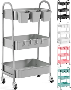3 Tier Gray Metal Rolling Cart, Storage Cart with Handle & Lockable Wheels Multifunctional Three Tiered Utility Organizer Carts for Kitchen, Office, Bathroom, Craft, Art,Snack,Baby Supplies,Mesh Shelf 3 Tier Gray Metal Rolling Cart, Storage Cart with Handle & Lockable Wheels Multifunctional Three Tiered Utility Organizer Carts for Kitchen, Office, Bathroom, Craft, Art,Snack,Baby Supplies,Mesh Shelf