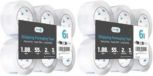 6 Rolls Carton Sealing Tape Heavy Duty, Clear Packing Tape, 1.88" x 55 yds, 2 mil Thick, (Pack of 2) 6 Rolls Carton Sealing Tape Heavy Duty, Clear Packing Tape, 1.88" x 55 yds, 2 mil Thick, (Pack of 2)
