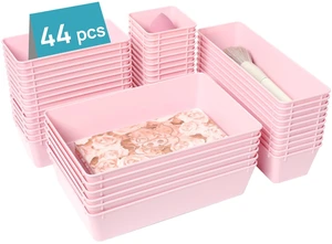 44 PCS Plastic Drawer Organizers Set, Vanity Organizer Trays, Pink 4-Size Versatile Makeup Organizer, Non-Slip Storage Containers for Makeup, Jewelries, BedroomKitchen Utensils and Office 44 PCS Plastic Drawer Organizers Set, Vanity Organizer Trays, Pink 4-Size Versatile Makeup Organizer, Non-Slip Storage Containers for Makeup, Jewelries, BedroomKitchen Utensils and Office