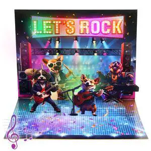 3D Pop Up Birthday Card, Dog Musical Birthday Card with Lights Play Birthday Song, Rock Dog Band, Funny Happy Birthday Card, Lights Dance, Birthday Gift For Women Men Kids Dad Father 3D Pop Up Birthday Card, Dog Musical Birthday Card with Lights Play Birthday Song, Rock Dog Band, Funny Happy Birthday Card, Lights Dance, Birthday Gift For Women Men Kids Dad Father