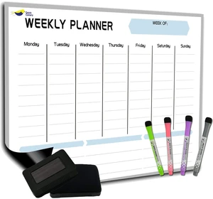 Large Magnetic Weekly Planner for Fridge, Dry Erase Whiteboard Magnet 17x12" Stain-Resistant Surface, Strong Full-Back Magnet, 7-Day Weekly Planner for Meals & Chores, 4 Markers & Eraser Large Magnetic Weekly Planner for Fridge, Dry Erase Whiteboard Magnet 17x12" Stain-Resistant Surface, Strong Full-Back Magnet, 7-Day Weekly Planner for Meals & Chores, 4 Markers & Eraser