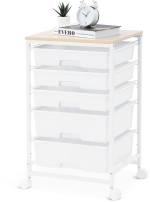 Rolling Cart with Drawers, 5 Drawers Utility Cart, Bright White 5-Tiers Storage Cart with Drawers with Wooden Top for Craft Organizers and Storage,Home Office,Classroom,Dorm Rolling Cart with Drawers, 5 Drawers Utility Cart, Bright White 5-Tiers Storage Cart with Drawers with Wooden Top for Craft Organizers and Storage,Home Office,Classroom,Dorm