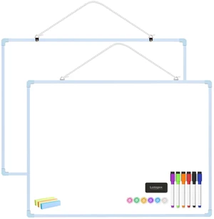 Dry Erase Board for Wall, 24" x 18" Double-Sided Hanging Magnetic Whiteboard with 6 Markers, 6 Magnets and 3 Mini Sticky Notes, Large White Board for School, Home, Office, Blue Frame Dry Erase Board for Wall, 24" x 18" Double-Sided Hanging Magnetic Whiteboard with 6 Markers, 6 Magnets and 3 Mini Sticky Notes, Large White Board for School, Home, Office, Blue Frame