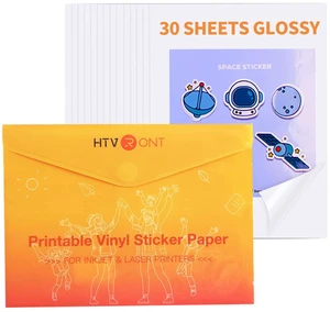 Printable Vinyl Sticker Paper, Glossy White, 8.5"x11", 30 Sheets Tear Resistant, For Inkjet Printer, Dries Quickly, Great Stickiness, Easy to Use & Peeling Off, Anti-Curl & Jam-Free Design Printable Vinyl Sticker Paper, Glossy White, 8.5"x11", 30 Sheets Tear Resistant, For Inkjet Printer, Dries Quickly, Great Stickiness, Easy to Use & Peeling Off, Anti-Curl & Jam-Free Design