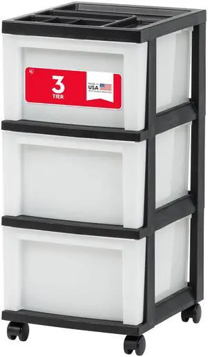 3-Drawer Rolling Storage Cart, Black/Pearl Keep classroom supplies, teacher essentials, craft materials, and learning tools organized with easy-access drawers 3-Drawer Rolling Storage Cart, Black/Pearl Keep classroom supplies, teacher essentials, craft materials, and learning tools organized with easy-access drawers