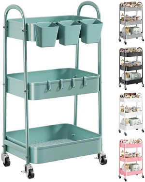 3 Tier Green Metal Rolling Cart with Lockable Wheels and Handle, 3 Tiered Utility Storage Organizer Carts for Teacher, Arts, Craft, Snack, Book, Bedside, Nursery, Cleaning Supplies,Dorm,Easy Assembly 3 Tier Green Metal Rolling Cart with Lockable Wheels and Handle, 3 Tiered Utility Storage Organizer Carts for Teacher, Arts, Craft, Snack, Book, Bedside, Nursery, Cleaning Supplies,Dorm,Easy Assembly