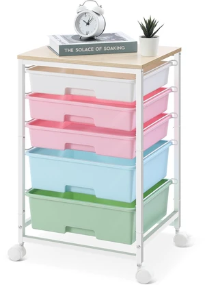 Utility Cart with 5 Drawers with Wooden Top, Rainbow 5-Tiers Storage Cart with Drawers with Lockable Wheels for Craft Organizers and Storage,Home Office,Classroom,Dorm,Playroom Utility Cart with 5 Drawers with Wooden Top, Rainbow 5-Tiers Storage Cart with Drawers with Lockable Wheels for Craft Organizers and Storage,Home Office,Classroom,Dorm,Playroom