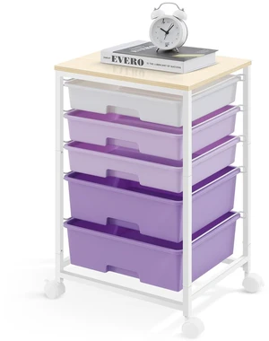 Utility Cart with 5 Drawers with Wooden Top,Purple 5-Tiers Storage Cart with Drawers with Lockable Wheels for Craft Organizers and Storage,Home Office,Classroom,Dorm,Playroom Utility Cart with 5 Drawers with Wooden Top,Purple 5-Tiers Storage Cart with Drawers with Lockable Wheels for Craft Organizers and Storage,Home Office,Classroom,Dorm,Playroom