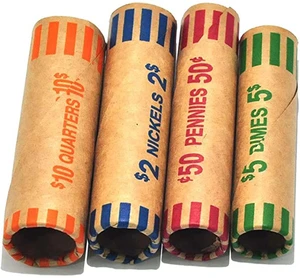 L LIKED 256 Assorted Preformed Coin Wrappers Quarters Pennies Nickels Dimes Color-coded, preformed, easy to use, tear-resistant kraft paper, for banks, retail & home L LIKED 256 Assorted Preformed Coin Wrappers Quarters Pennies Nickels Dimes Color-coded, preformed, easy to use, tear-resistant kraft paper, for banks, retail & home