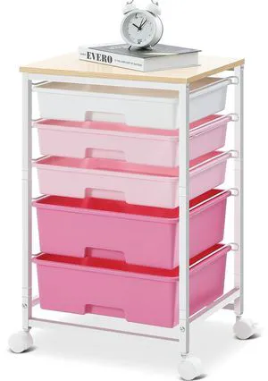 Utility Cart with Drawers,5 Drawers Storage Cart,Rose Pink 5-Tiers Drawer Cart with Wooden Top with Lockable Wheels for Craft Organizers and Storage,Home Office,Classroom,Dorm,Playroom Utility Cart with Drawers,5 Drawers Storage Cart,Rose Pink 5-Tiers Drawer Cart with Wooden Top with Lockable Wheels for Craft Organizers and Storage,Home Office,Classroom,Dorm,Playroom