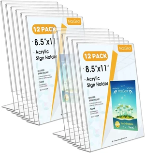 Acrylic Sign Holder, 8.5 x 11 Slant Back Display Stand, 12 Pack Clear Acrylic Material, L-Shape Design for Menus, Flyers and Signs, Easy Paper Insertion, Use In Office, Home, Store Acrylic Sign Holder, 8.5 x 11 Slant Back Display Stand, 12 Pack Clear Acrylic Material, L-Shape Design for Menus, Flyers and Signs, Easy Paper Insertion, Use In Office, Home, Store