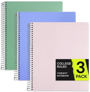 1 Subject Spiral Notebook College Ruled 3 Pack, 200 Pages 100 Sheets, 9 x 11 in, Waterproof Plastic Cover, Durable, 3-Hole Punched, Divider, Double-Sided Pocket, Study: Amazon.com 1 Subject Spiral Notebook College Ruled 3 Pack, 200 Pages 100 Sheets, 9 x 11 in, Waterproof Plastic Cover, Durable, 3-Hole Punched, Divider, Double-Sided Pocket, Study: Amazon.com