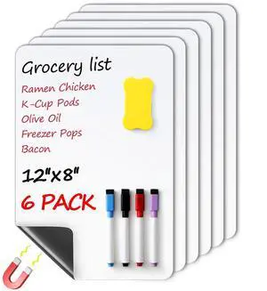 6 Pack Magnetic Dry Erase Board Sheet for Fridge, 12"x8" Erasable Refrigerator WhiteBoard w/ 4 Markers & 1 Eraser- Smooth and Flexible Small Magnet Blank Notepad for Home Kitchen Organizer and Planner 6 Pack Magnetic Dry Erase Board Sheet for Fridge, 12"x8" Erasable Refrigerator WhiteBoard w/ 4 Markers & 1 Eraser- Smooth and Flexible Small Magnet Blank Notepad for Home Kitchen Organizer and Planner
