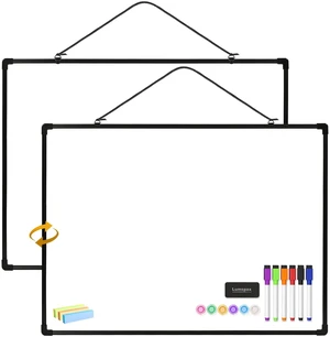 Dry Erase Board for Wall, 24" x 18" Double-Sided Hanging Magnetic Whiteboard with 6 Markers, 6 Magnets and 3 Mini Sticky Notes, Presentation Board for School, Home, Office, Black Frame Dry Erase Board for Wall, 24" x 18" Double-Sided Hanging Magnetic Whiteboard with 6 Markers, 6 Magnets and 3 Mini Sticky Notes, Presentation Board for School, Home, Office, Black Frame