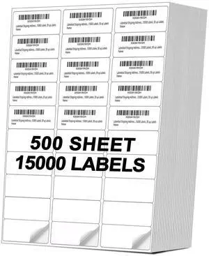 Address Labels (15,000/500 Sheets) - 1" x 2-5/8" Mailing Labels, 30 UP Shipping Sticker for Laser and Inkjet Printers Address Labels (15,000/500 Sheets) - 1" x 2-5/8" Mailing Labels, 30 UP Shipping Sticker for Laser and Inkjet Printers
