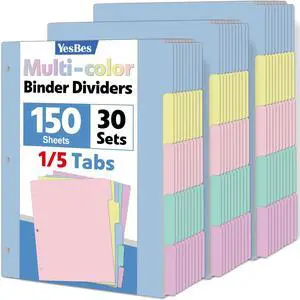150 Pcs Colored Binder Dividers with Tabs, 1/5 Cut Tabs, Dividers for 3 Ring Binder, Blank Write On Binder Dividers in 5 Tab Sets, Letter Size, 150 Dividers, 30 Sets, Pastels 150 Pcs Colored Binder Dividers with Tabs, 1/5 Cut Tabs, Dividers for 3 Ring Binder, Blank Write On Binder Dividers in 5 Tab Sets, Letter Size, 150 Dividers, 30 Sets, Pastels