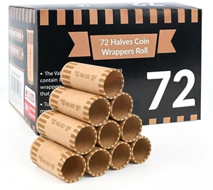 L Liked 72 PCS Preformed Coin Wrappers Rolls-Halves, Brown Heavy-duty 60lb kraft paper, ABA color-coded, crimped ends, for manual & automatic coin counters L Liked 72 PCS Preformed Coin Wrappers Rolls-Halves, Brown Heavy-duty 60lb kraft paper, ABA color-coded, crimped ends, for manual & automatic coin counters