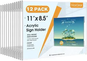 Acrylic Sign Holder 8.5 x 11 Wall Mount, 12 Pack, Landscape Includes Strong Double-Sided Tape, Easy Insert and Replace Document and Flyer, Acrylic Frame for Office, Home, Store Acrylic Sign Holder 8.5 x 11 Wall Mount, 12 Pack, Landscape Includes Strong Double-Sided Tape, Easy Insert and Replace Document and Flyer, Acrylic Frame for Office, Home, Store