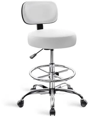 Drafting Chair with Backrest, Adjustable Foot Rest Rolling Stool Multi-Purpose Shop Stool, Drafting Stool, Office Desk Chair, Bar Stools with Thick Seat Cushion for Home Bar Kitchen, White Drafting Chair with Backrest, Adjustable Foot Rest Rolling Stool Multi-Purpose Shop Stool, Drafting Stool, Office Desk Chair, Bar Stools with Thick Seat Cushion for Home Bar Kitchen, White