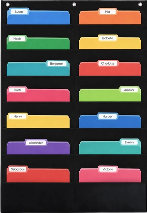 14 Pocket File Pocket Chart, Black, 28" Wide x 35" Tall Versatile Wall Hanging File Folder Organizer for Classrooms, Offices, Home, and More - Wall Folder Organizer 14 Pocket File Pocket Chart, Black, 28" Wide x 35" Tall Versatile Wall Hanging File Folder Organizer for Classrooms, Offices, Home, and More - Wall Folder Organizer