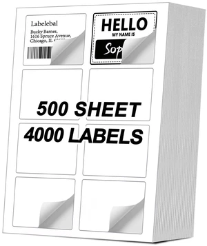 (4000 Labels/500 Sheets) Self Adhesive Name Tag Stickers, 8 Labels per Sheet, A4 Stickers 3-3/8" x 2-1/3" for Inkjet/Laser Printers, White Sticker Shipping/Mailing Labels (4000 Labels/500 Sheets) Self Adhesive Name Tag Stickers, 8 Labels per Sheet, A4 Stickers 3-3/8" x 2-1/3" for Inkjet/Laser Printers, White Sticker Shipping/Mailing Labels