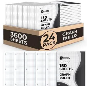 24 Pack Graph Paper Bulk, 3600 Sheets, Bulk Quad Loose Leaf Paper Loose Leaf Paper, 8" x 10.5", 3 Hole Punched, Bulk Paper, Graphing Paper, Bulk Quad Ruled Paper, Back to School Supplies 24 Pack Graph Paper Bulk, 3600 Sheets, Bulk Quad Loose Leaf Paper Loose Leaf Paper, 8" x 10.5", 3 Hole Punched, Bulk Paper, Graphing Paper, Bulk Quad Ruled Paper, Back to School Supplies