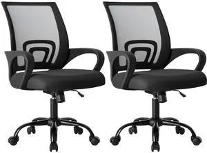 Office Desk Chair, Ergonomic Computer Chair, Lumbar Support Height Adjustable, Fixed Armrest, Rocking Mode, 360 Swivel, 2 Pack Home, Black Office Desk Chair, Ergonomic Computer Chair, Lumbar Support Height Adjustable, Fixed Armrest, Rocking Mode, 360 Swivel, 2 Pack Home, Black