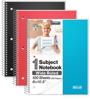 3-Pack Spiral Notebooks 8x10.5, Wide Ruled, Red/Blue/Black 100 Sheets (200 Pages) Each, Wide Ruled Paper, Divider with Pockets, 3-Hole Punched & Perforated Pages, 3-Pack 3-Pack Spiral Notebooks 8x10.5, Wide Ruled, Red/Blue/Black 100 Sheets (200 Pages) Each, Wide Ruled Paper, Divider with Pockets, 3-Hole Punched & Perforated Pages, 3-Pack