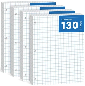 520 Sheets Graph Paper Loose Leaf 8 x 10.5, 4x4 Graph Ruled Filler Paper 8 x 10-1/2 Blueprint Quadrille Pad, 3-Hole Punched Grip Papers Lined Bulk, Loose Leaf Paper 8 x 10.5 with 3-Ring for Binder 520 Sheets Graph Paper Loose Leaf 8 x 10.5, 4x4 Graph Ruled Filler Paper 8 x 10-1/2 Blueprint Quadrille Pad, 3-Hole Punched Grip Papers Lined Bulk, Loose Leaf Paper 8 x 10.5 with 3-Ring for Binder