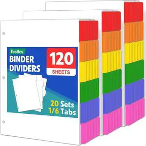 120 Pcs Binder Dividers with Multicolor Tabs, 1/6 Cut Tabs, Dividers for 3 Ring Binder, Blank Write On Binder Dividers in 6 Tab Sets, Letter Size, 120 Dividers, 20 Sets 120 Pcs Binder Dividers with Multicolor Tabs, 1/6 Cut Tabs, Dividers for 3 Ring Binder, Blank Write On Binder Dividers in 6 Tab Sets, Letter Size, 120 Dividers, 20 Sets
