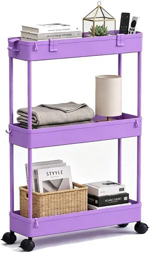 Slim Storage Cart 3 Tier,Bathroom Organizer Rolling Utility,Mobile Shelving Unit Slide Out for Office, Kitchen, Laundry Room & Narrow Places,Purple Slim Storage Cart 3 Tier,Bathroom Organizer Rolling Utility,Mobile Shelving Unit Slide Out for Office, Kitchen, Laundry Room & Narrow Places,Purple