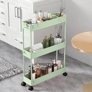 Slim Storage Cart 3 Tier,Bathroom Organizer Rolling Utility,Mobile Shelving Unit Slide Out for Office, Kitchen, Laundry Room & Narrow PlacesGreen Slim Storage Cart 3 Tier,Bathroom Organizer Rolling Utility,Mobile Shelving Unit Slide Out for Office, Kitchen, Laundry Room & Narrow PlacesGreen