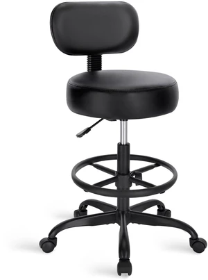 Drafting Chair with Backrest, Adjustable Foot Rest Rolling Stool Multi-Purpose Shop Stool, Drafting Stool, Office Desk Chair,Bar Stools with Thick Seat Cushion for Home Bar Kitchen,All Black Drafting Chair with Backrest, Adjustable Foot Rest Rolling Stool Multi-Purpose Shop Stool, Drafting Stool, Office Desk Chair,Bar Stools with Thick Seat Cushion for Home Bar Kitchen,All Black