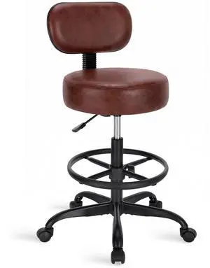 Drafting Chair with Backrest, Adjustable Foot Rest Rolling Stool Multi-Purpose Shop Stool, Drafting Stool, Office Desk Chair, Bar Stools with Thick Seat Cushion for Home Kitchen,Rustic Brown Drafting Chair with Backrest, Adjustable Foot Rest Rolling Stool Multi-Purpose Shop Stool, Drafting Stool, Office Desk Chair, Bar Stools with Thick Seat Cushion for Home Kitchen,Rustic Brown