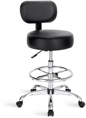 Drafting Chair with Backrest, Adjustable Foot Rest Rolling Stool Multi-Purpose Shop Stool, Drafting Stool, Office Desk Chair, Bar Stools with Thick Seat Cushion for Home Bar Kitchen, Black Drafting Chair with Backrest, Adjustable Foot Rest Rolling Stool Multi-Purpose Shop Stool, Drafting Stool, Office Desk Chair, Bar Stools with Thick Seat Cushion for Home Bar Kitchen, Black