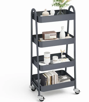 4-Tier Metal Rolling Storage Utility Cart with Lockable Wheels Mobile Organizer Shelf, Space-Saving, Freestanding, Bathroom, Living Room, Slim, Narrow Corner Spaces, Grey 4-Tier Metal Rolling Storage Utility Cart with Lockable Wheels Mobile Organizer Shelf, Space-Saving, Freestanding, Bathroom, Living Room, Slim, Narrow Corner Spaces, Grey