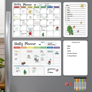 Magnetic Dry Erase Calendar Whiteboard Set (4-Pack) for Home and Kitchen, with Monthly and Weekly Views (16.5 x 11.8), Magnetic Whiteboard and Daily Planners (12 x 8) 8 Markers & Eraser Magnetic Dry Erase Calendar Whiteboard Set (4-Pack) for Home and Kitchen, with Monthly and Weekly Views (16.5 x 11.8), Magnetic Whiteboard and Daily Planners (12 x 8) 8 Markers & Eraser