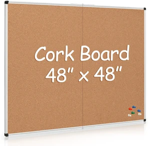 Extra Large Cork Bulletin Board 48" X 48", Foldable Notice Pin Board for Wall, Silver Aluminum Framed 4'x4' Corkboard, Wall Mounted Noticeboard with 36 Push Pins for School, Home & Office Extra Large Cork Bulletin Board 48" X 48", Foldable Notice Pin Board for Wall, Silver Aluminum Framed 4'x4' Corkboard, Wall Mounted Noticeboard with 36 Push Pins for School, Home & Office