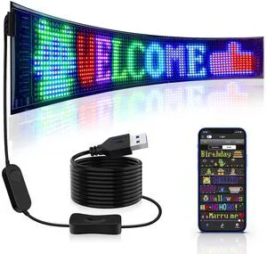 Scrolling Huge Bright Advertising LED Signs, Flexible USB 5V LED Store Sign Bluetooth App Control Custom Text Pattern Animation Programmable Display for Store Car Bar Hotel (27''x5'') Scrolling Huge Bright Advertising LED Signs, Flexible USB 5V LED Store Sign Bluetooth App Control Custom Text Pattern Animation Programmable Display for Store Car Bar Hotel (27''x5'')